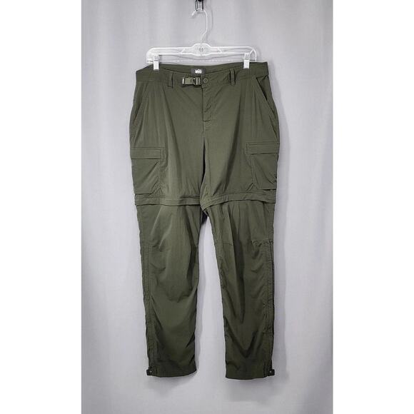 REI Co Op Convertible Hiking Pants Womens 14 Green Relaxed Fit Zip Off Cargo - Picture 1 of 16